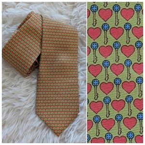 Peter Blair Valentine's Key and Heart Silk Tie Pink Green